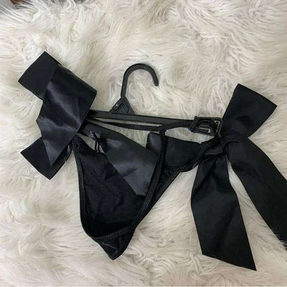 Elegant Black Bow Tie Bikini Thong M - Picture 3 of 3